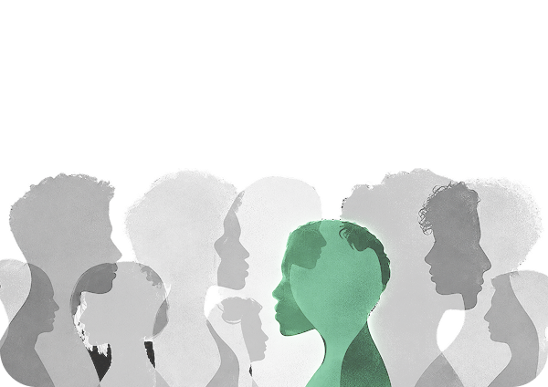 Overlapping silhouettes of diverse faces