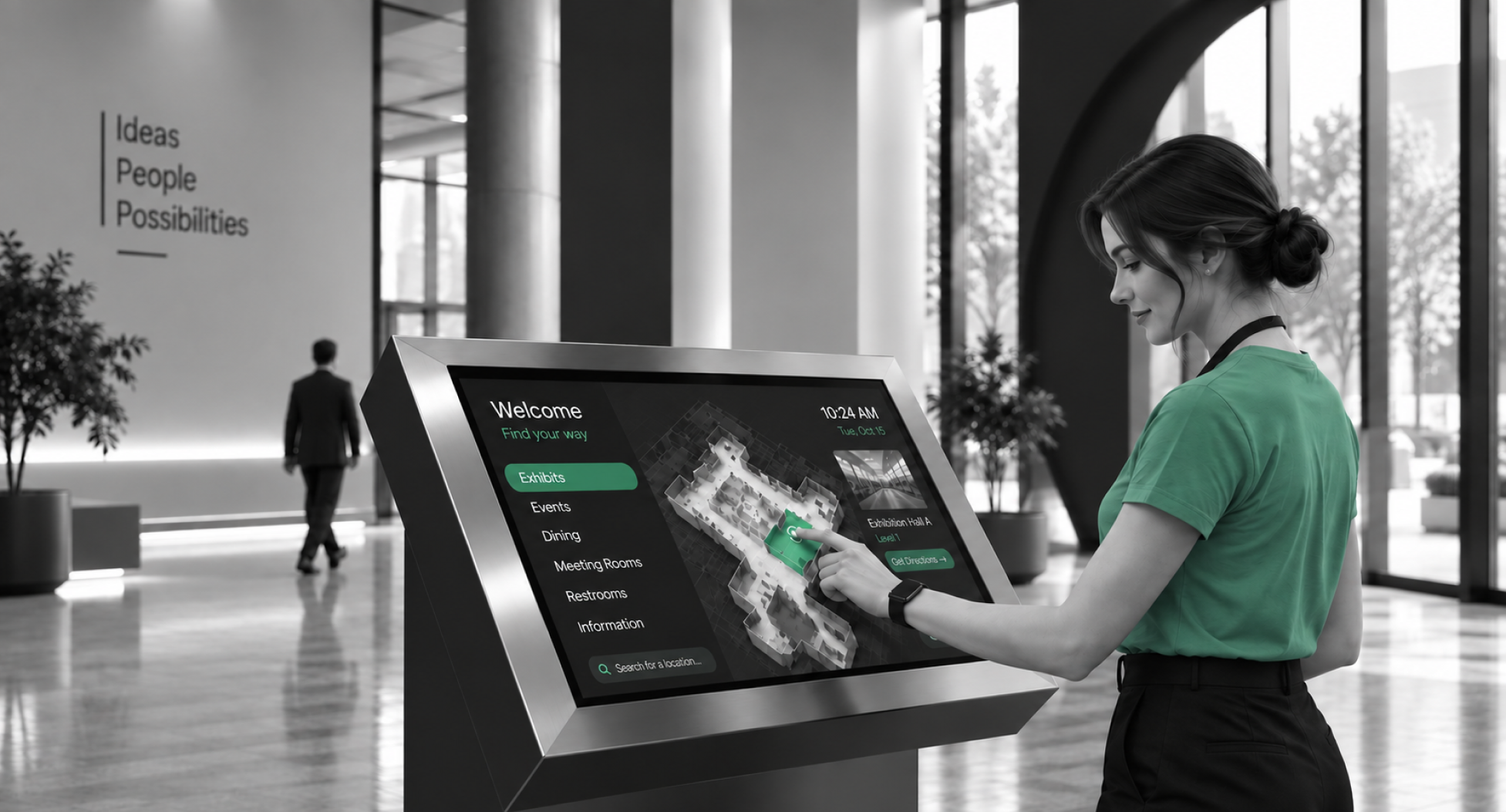 A hand interacting with a holographic AI interface